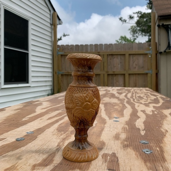 Vintage Hand Carved Olive Wood Wooden Vases Camel Palm floral star Plants Israel - Picture 5 of 10